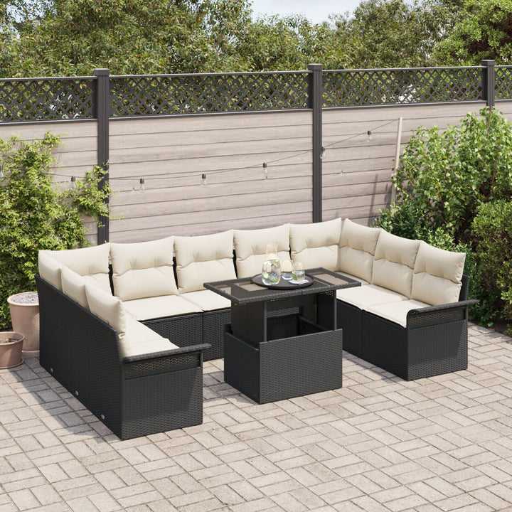 10 Stykke Have Sofa Sæt med Puder Sort Polyrattan