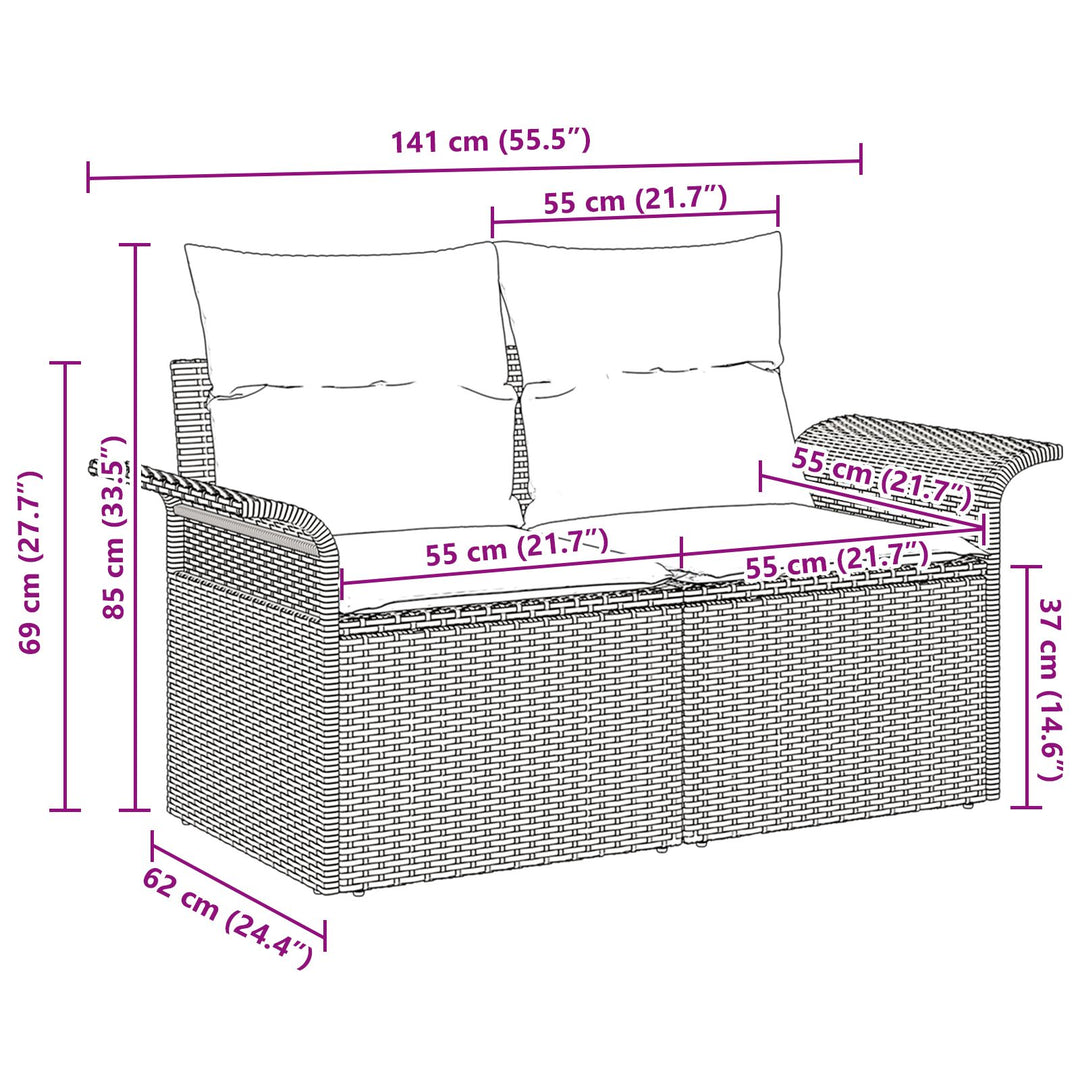 2-personers Have Sofa med Opbevaring & Puder Beige Poly Rattan