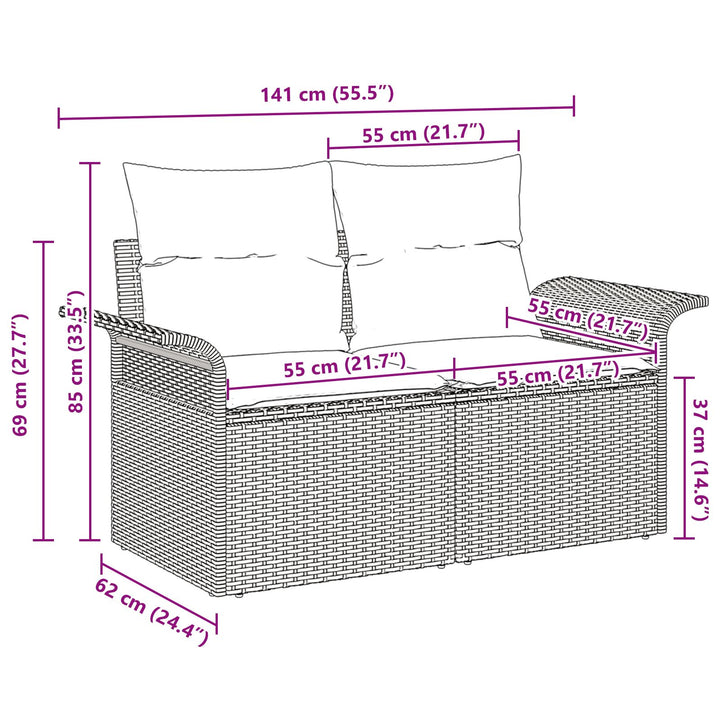 2-personers Have Sofa med Opbevaring & Puder Beige Poly Rattan