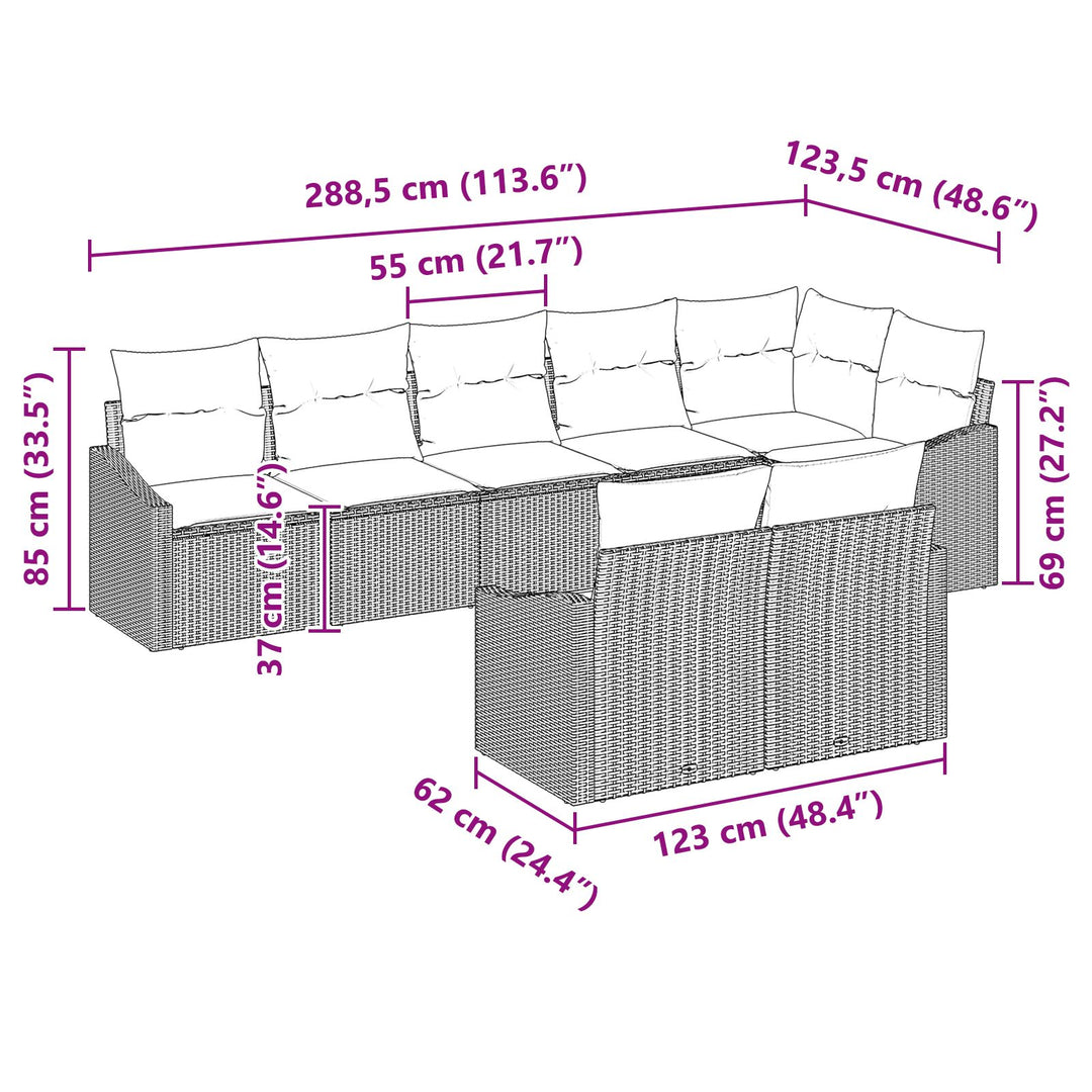 Have Sofa Sæt Sæt af 8 Grå Rattan Have Sofa Sæt Rektangulær