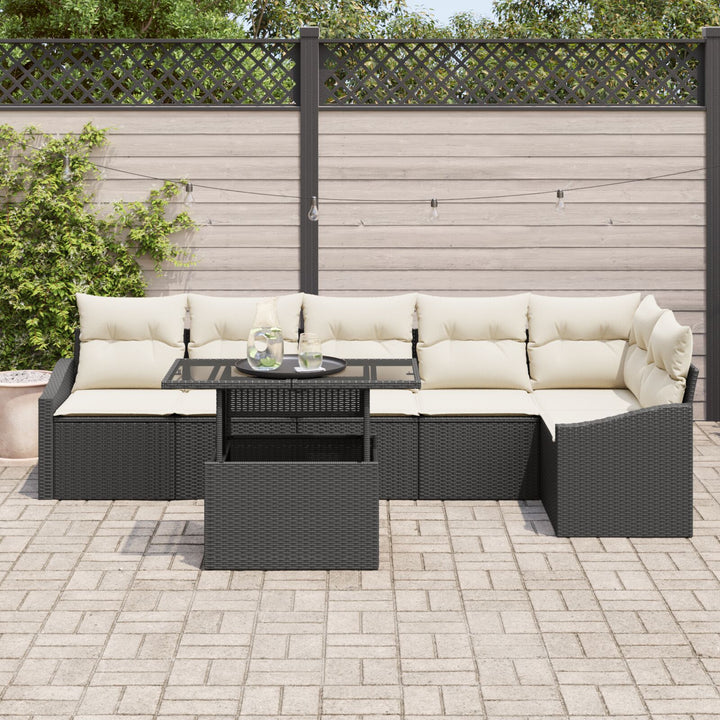 Have Sofa Sæt 7 Stykker Sort og Creme Rattan og Polyester