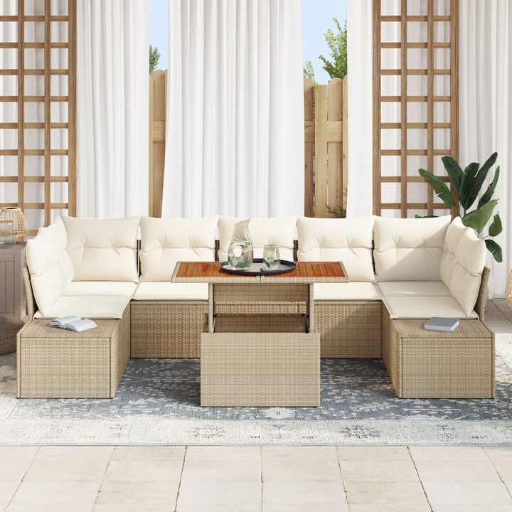 Have Sofa Sæt Sæt af 8 Beige og creme Rattan Have Spisesæt