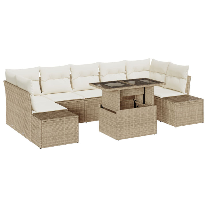Have sofa sæt Sæt af 8 Beige Poly Rattan 8-del luksus sofa sæt