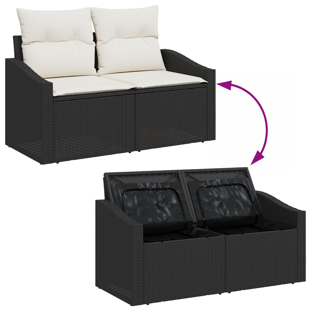 Havemøbel Sæt 9-delt Sort og Creme Rattan, Polyester, Metal