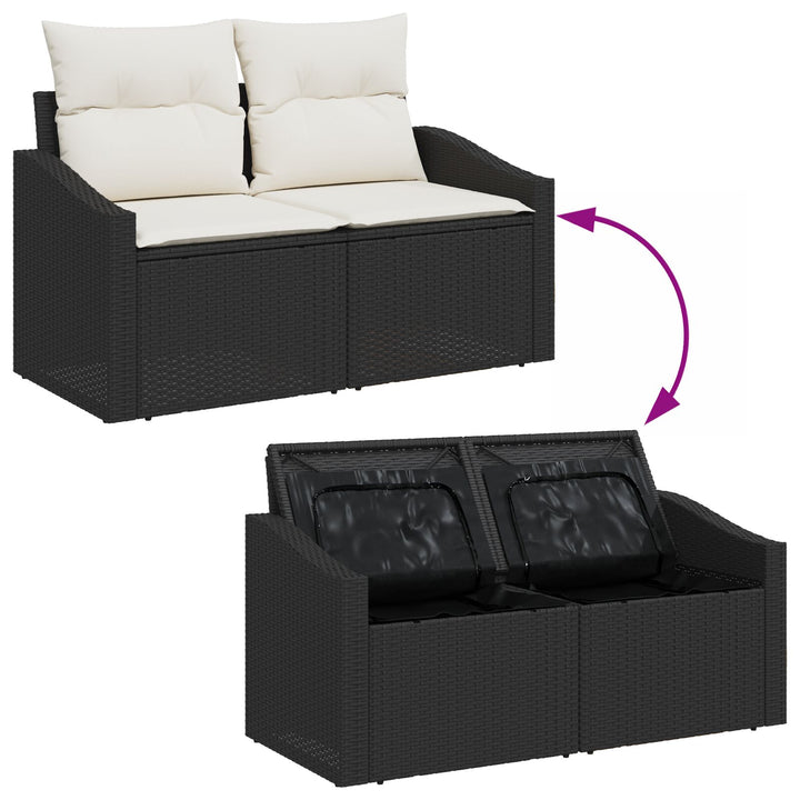 Havemøbel Sæt 9-delt Sort og Creme Rattan, Polyester, Metal