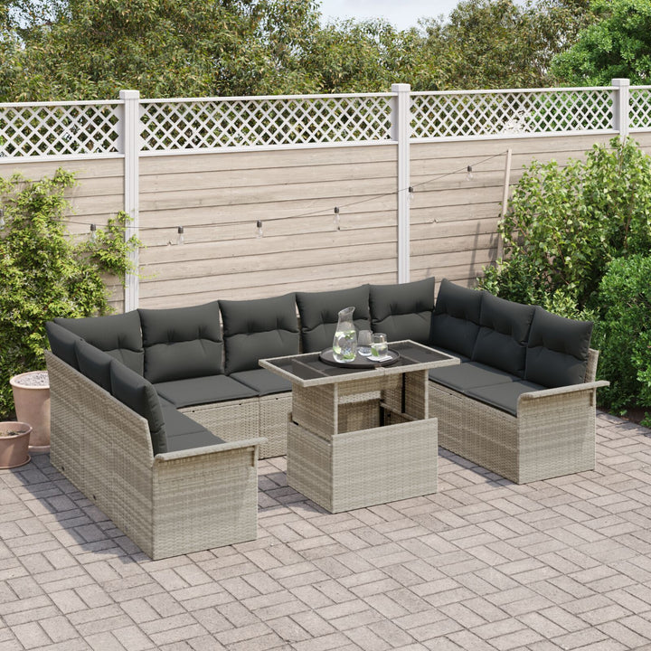 10 Stykker Have Sofa Sæt med Puder Lys Grå Poly Rattan