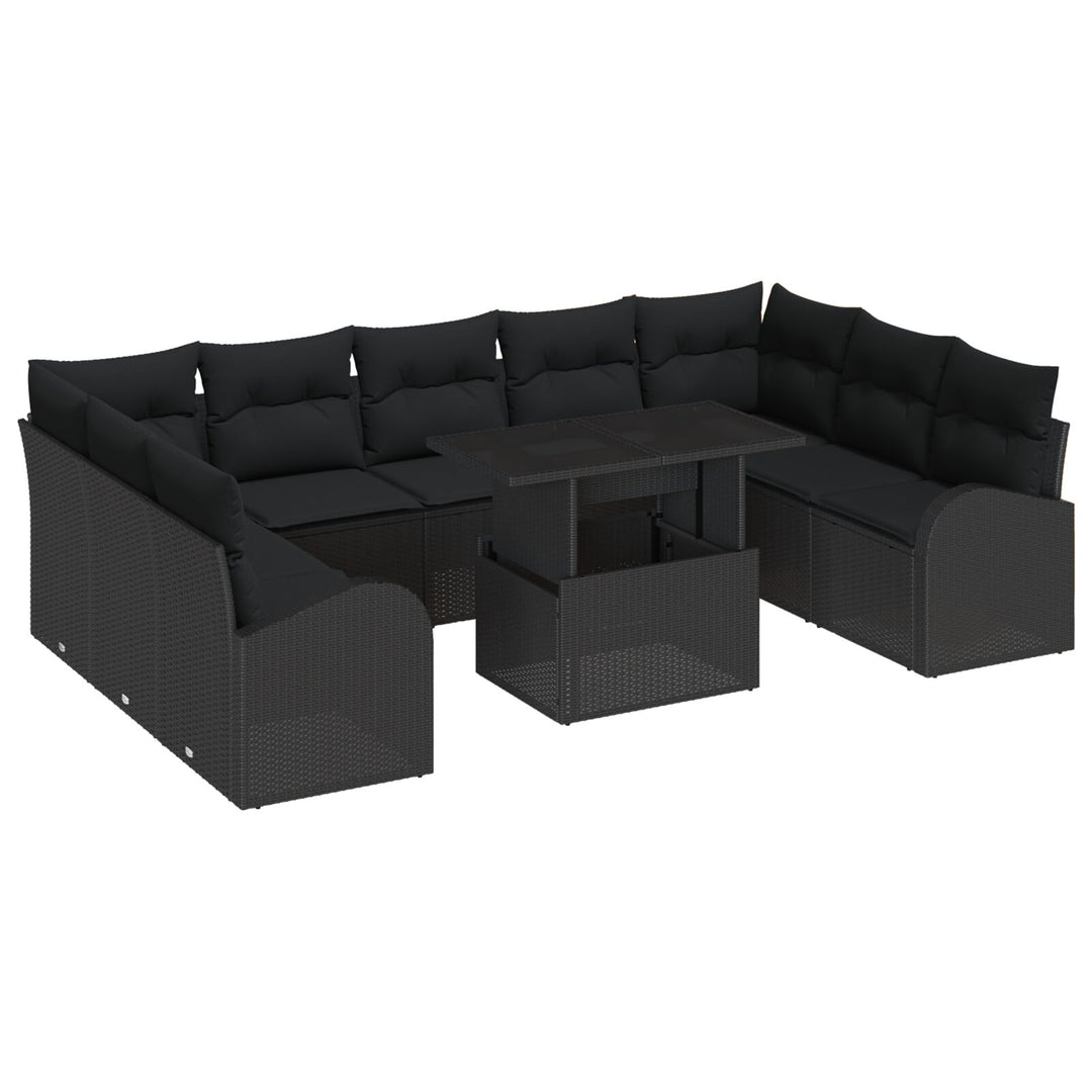10-delt have sofa sæt med puder sort poly rattan