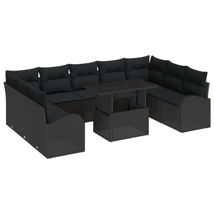 10-delt have sofa sæt med puder sort poly rattan