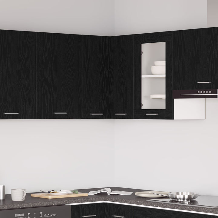Hængende Hjørneskab - Sort Eg - 57x57x60 cm - Fremstillet af Konstrueret Træ