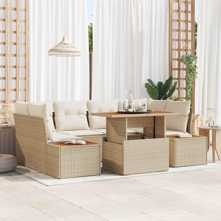 Havemøbel Sæt 6 Personer Beige Rattan, Polyester