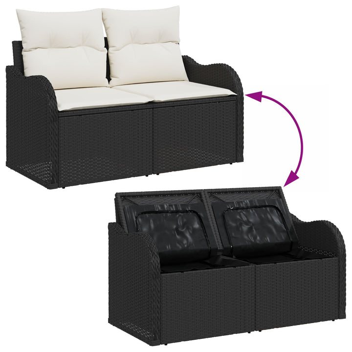 2-personers havnesofa med opbevaring og puder Sort poly rattan