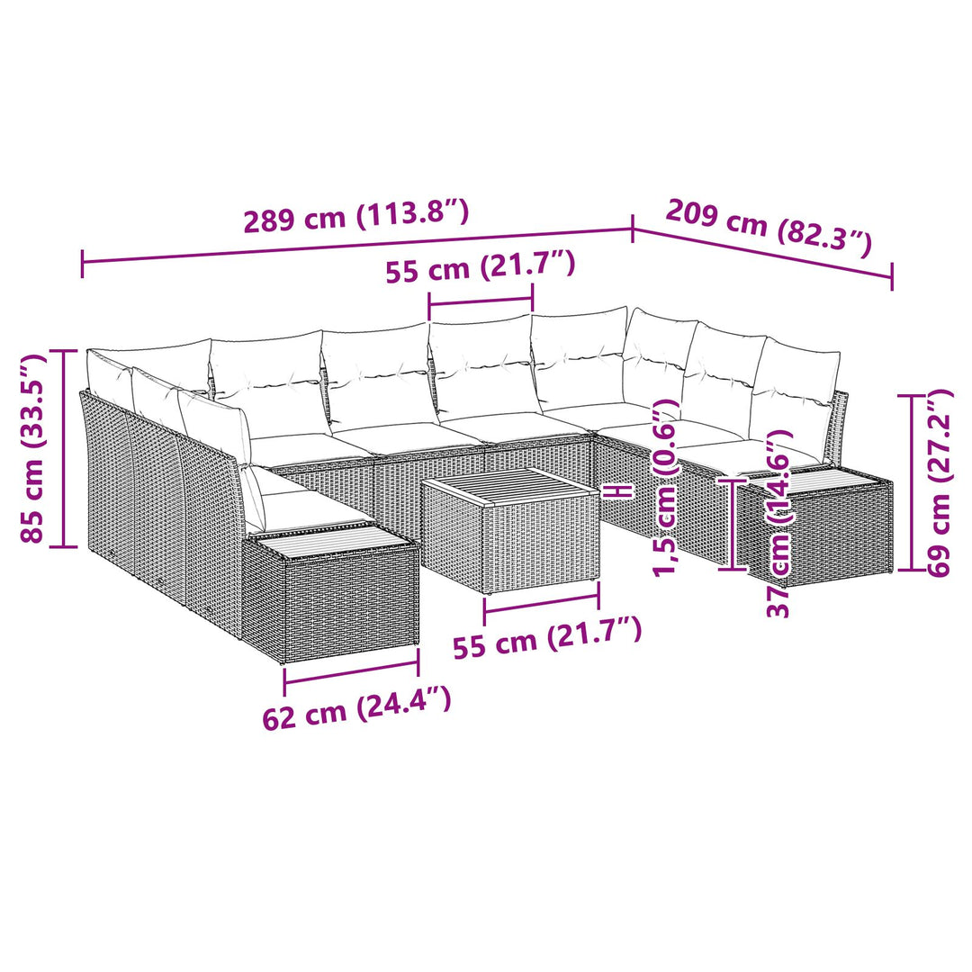 10 dele Have Sofa Sæt med Puder Beige Polyrattan Akacia