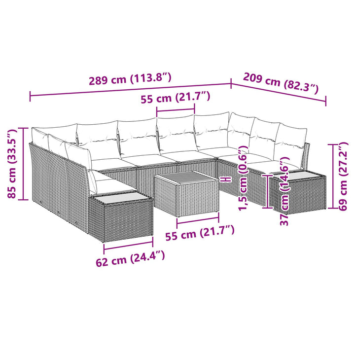 10 dele Have Sofa Sæt med Puder Beige Polyrattan Akacia