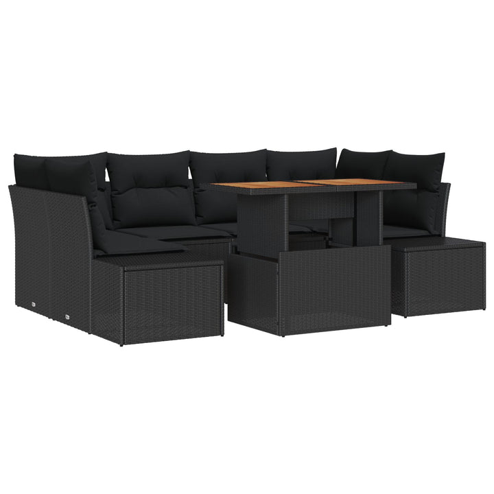 havensofa sæt Sæt med 7 Sort Polyrattan 7-delt udendørs spisesæt