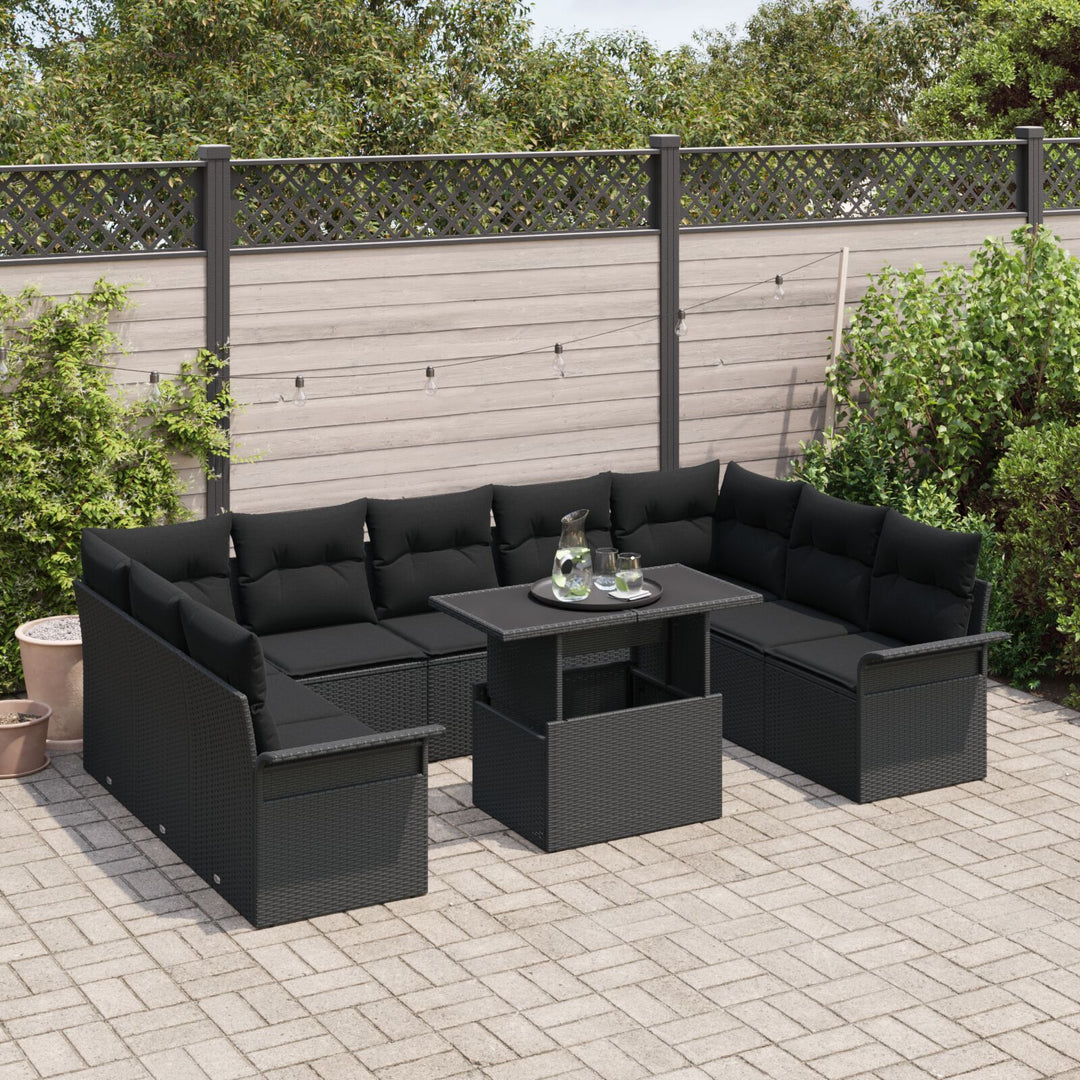 10-delt Have Sofa Sæt med Puder Sort Poly Rattan