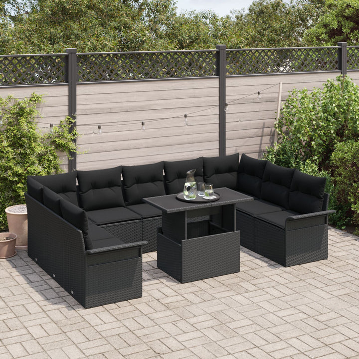 10-delt Have Sofa Sæt med Puder Sort Poly Rattan