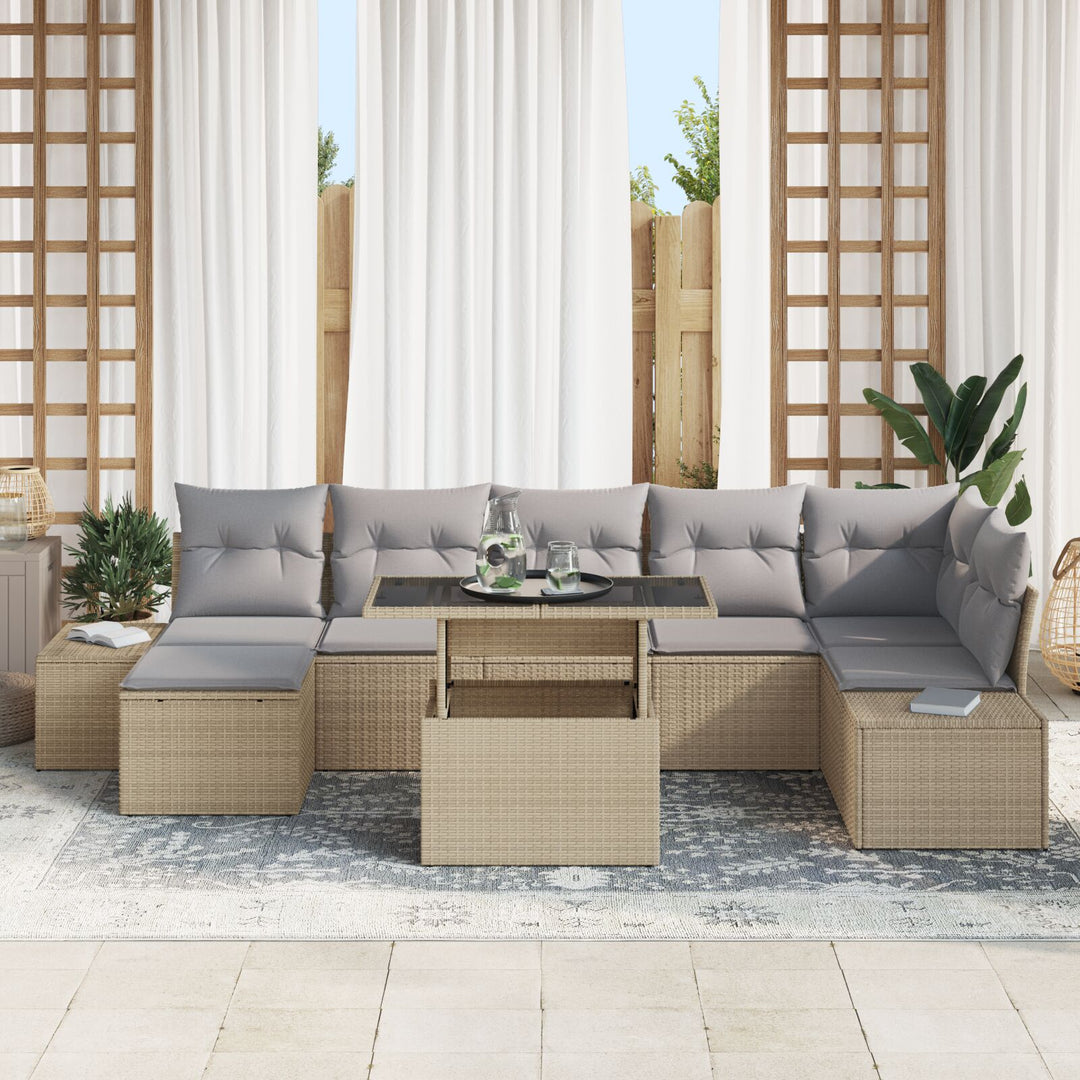 Have Sofa Sæt 8 Deler Beige, Grå Rattan, Polyester, Stål