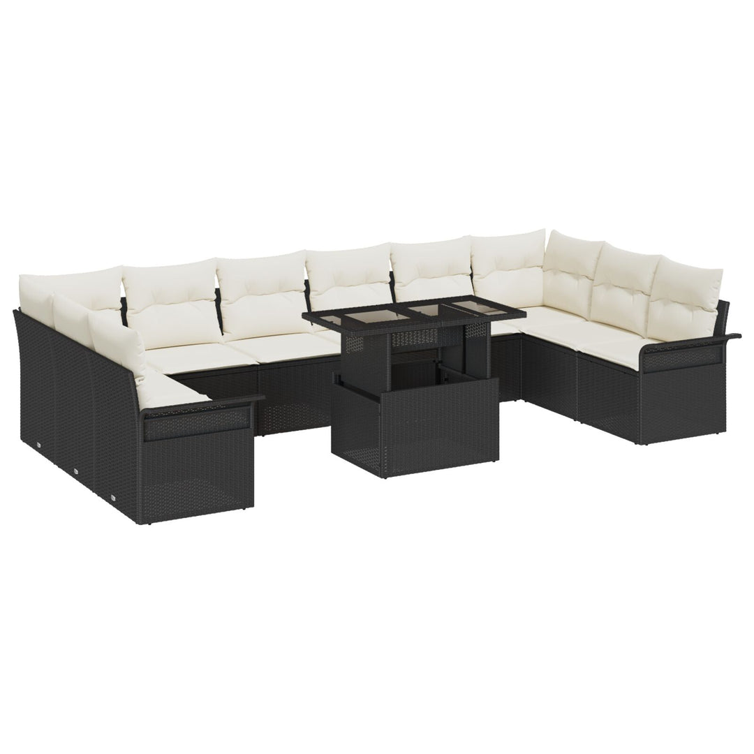 11 dele havesofa sæt med puder sort poly rattan
