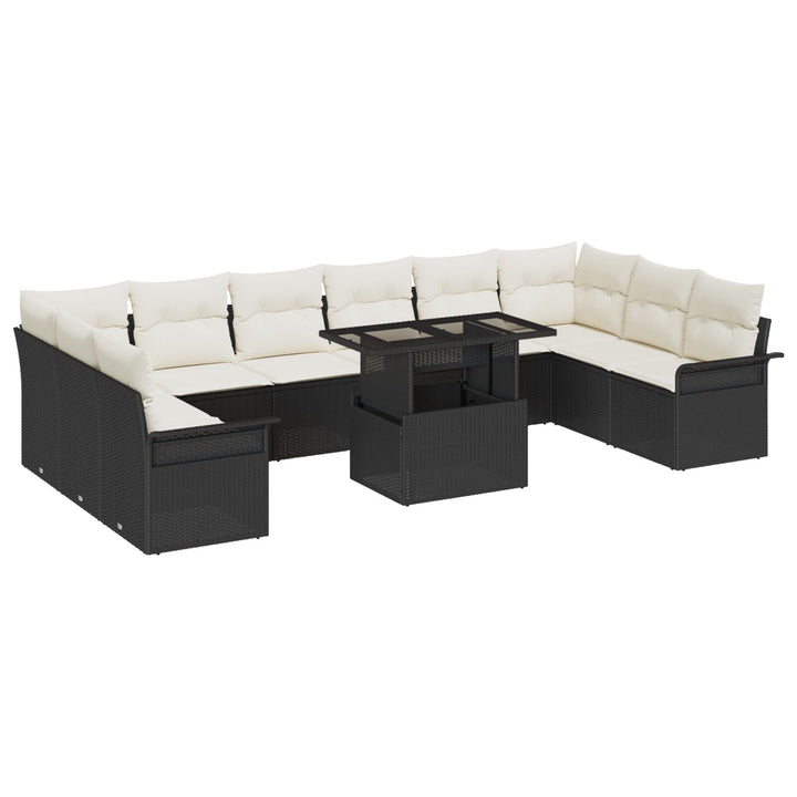 11 dele havesofa sæt med puder sort poly rattan
