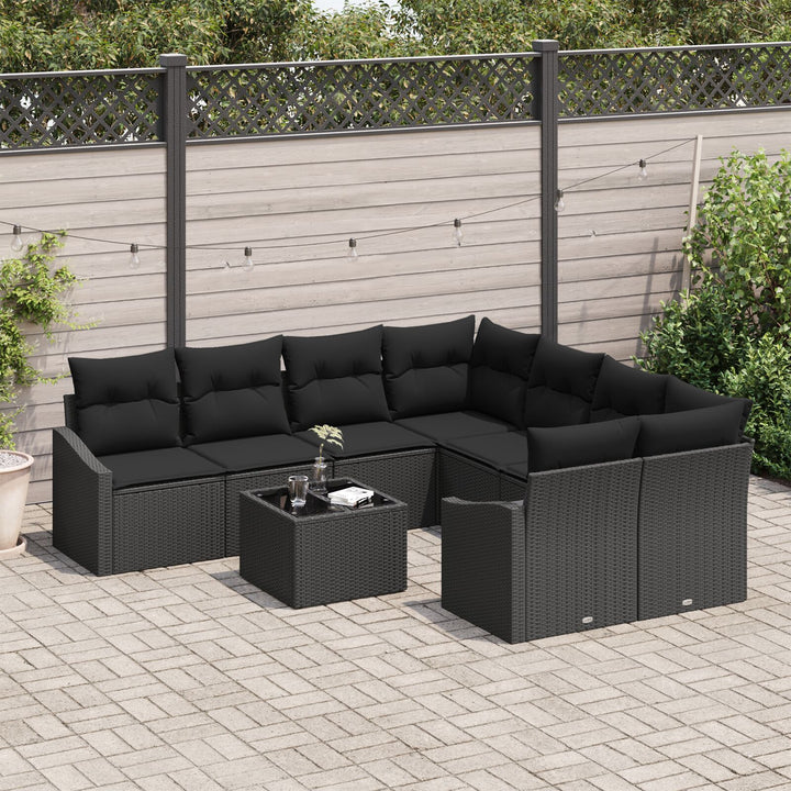 Have Sofa Sæt 9 dele Sort Rattan 4-personers udendørs sofa