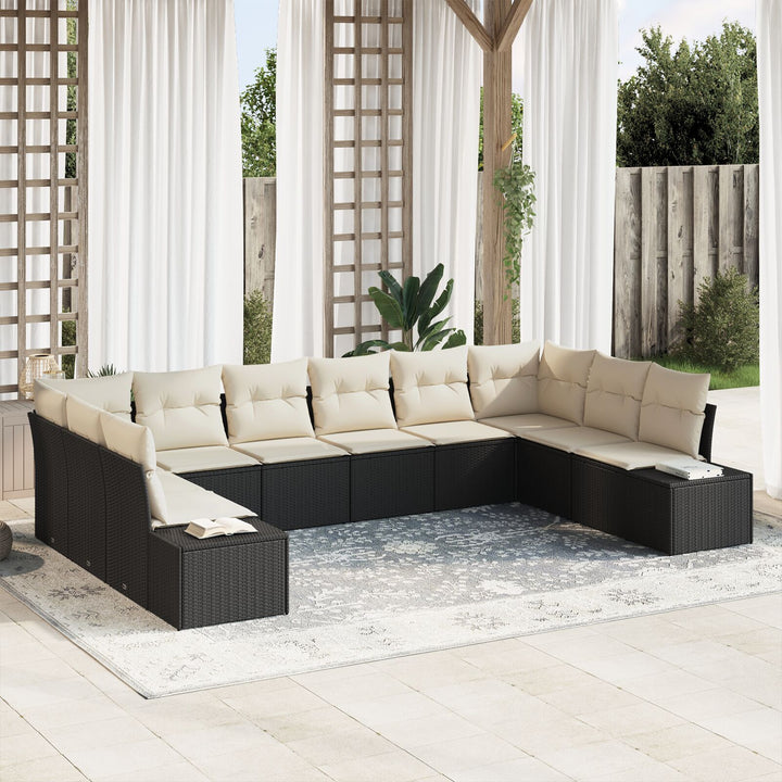 10 Stykke Have Sofa Sæt med Puder Sort Poly Rattan