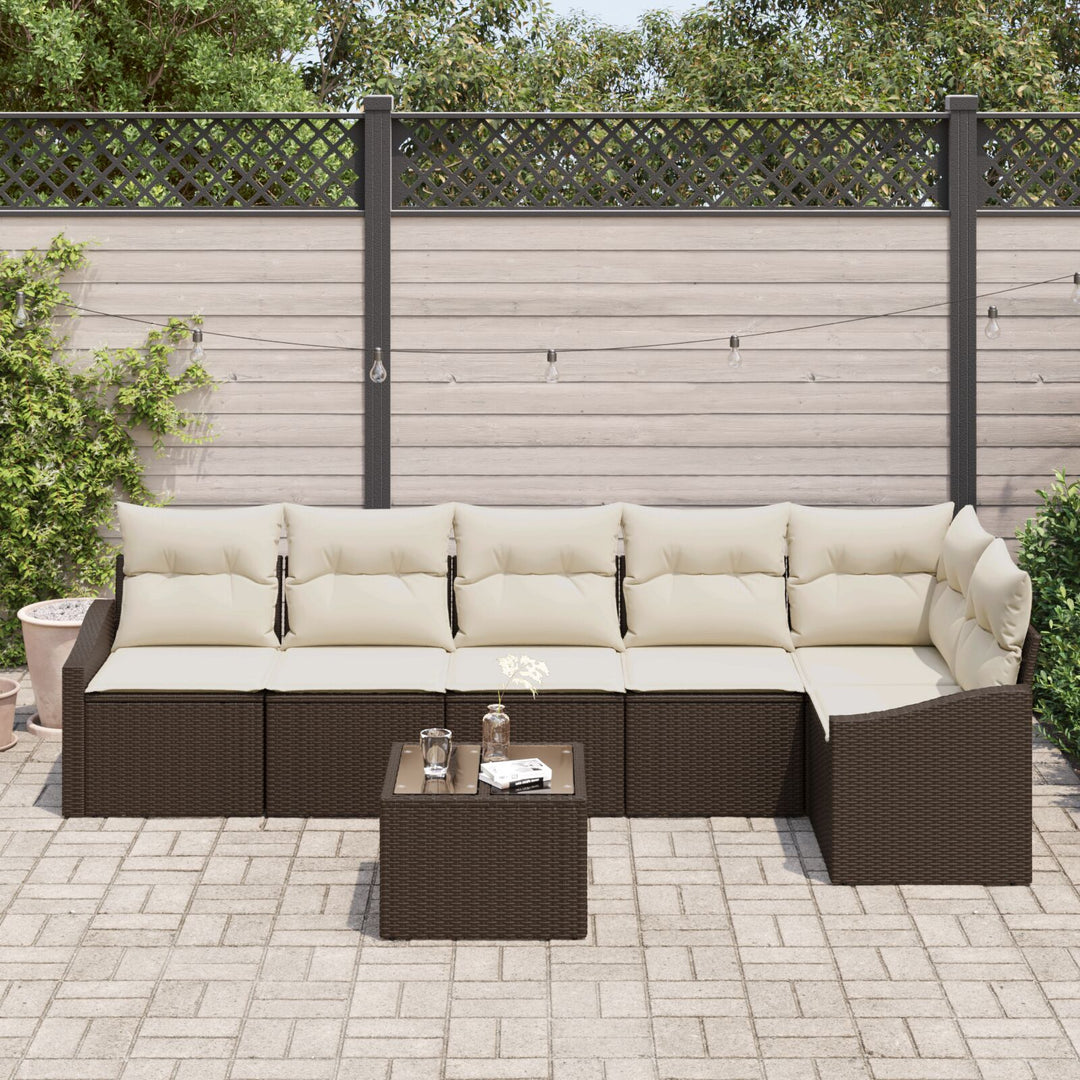 Have Sofa Sæt Sæt af 7 Brun, Creme Rattan, Polyester