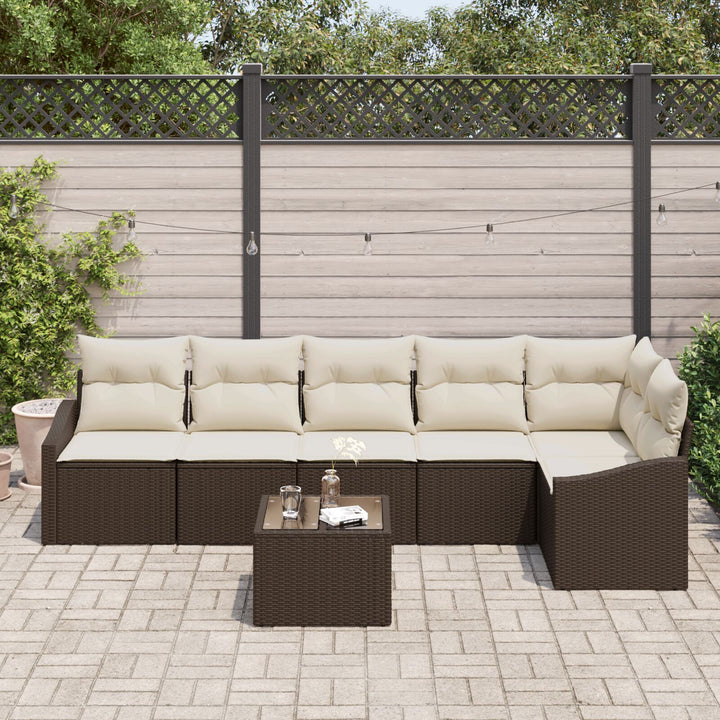 Have Sofa Sæt Sæt af 7 Brun, Creme Rattan, Polyester