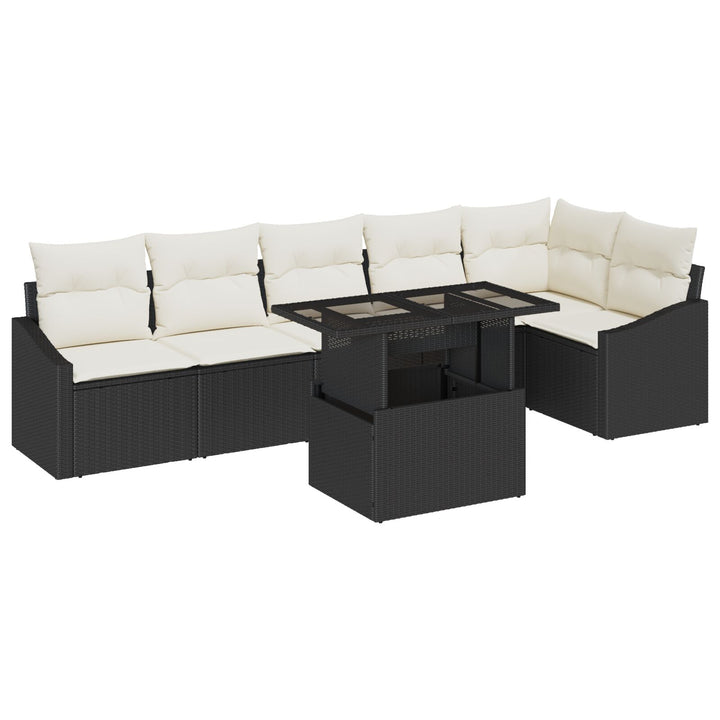 Have Sofa Sæt 7 Stykker Sort og Creme Rattan og Polyester