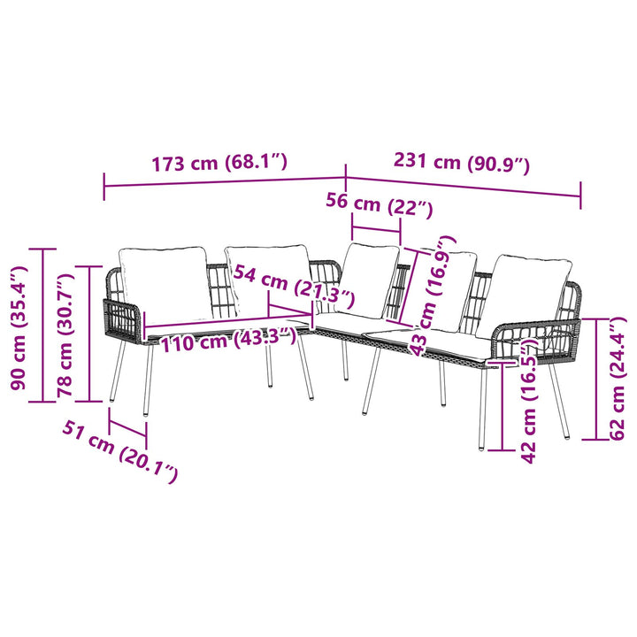 L-formet sofa Natural 231x173x78 cm Poly Rattan