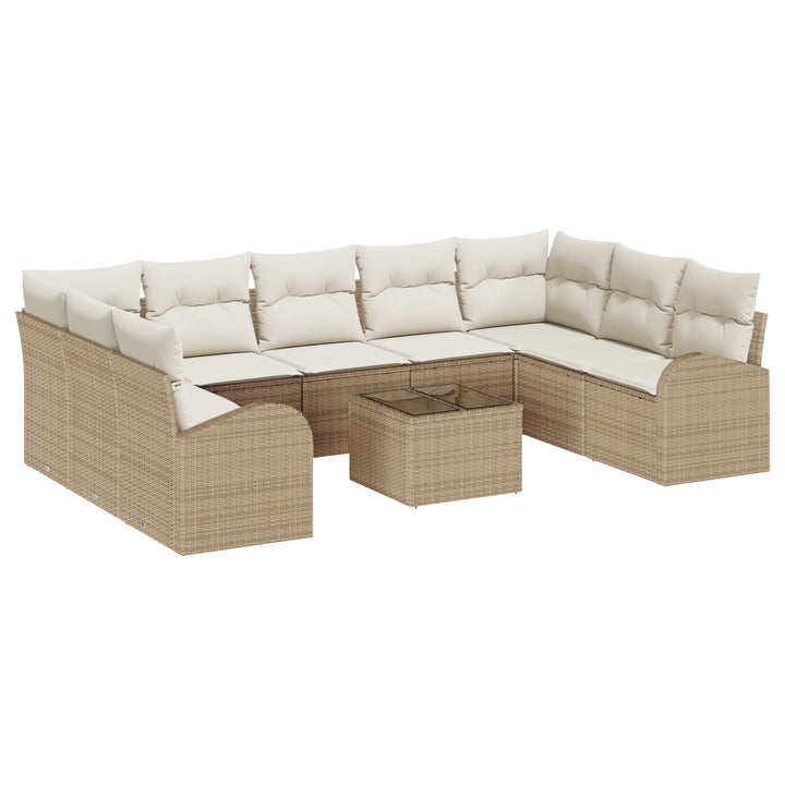 10 Delers Have Sofa Sæt med Hynder Brun Poly Rattan