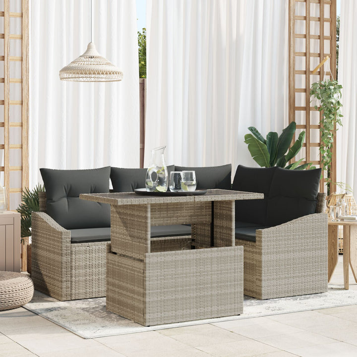 Havensofa Sæt 5 Stykker Beige Rattan, Polyester