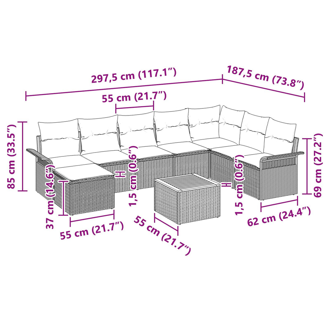 Have Sofa Sæt 9 Deler Sort og creme Rattan og stof Have Sofa Sæt