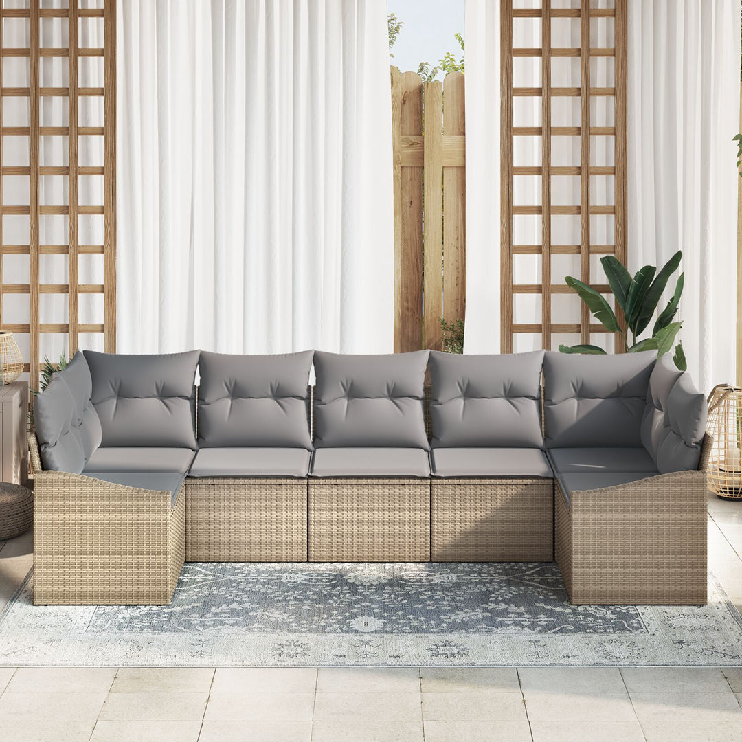 Havesofa Sæt 7-personers Beige, Grå Rattan, Polyester