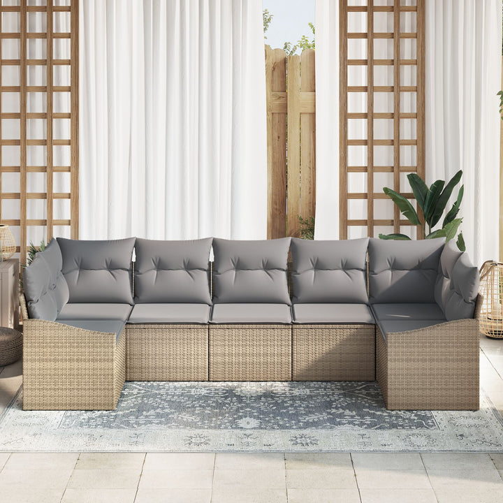 Havesofa Sæt 7-personers Beige, Grå Rattan, Polyester