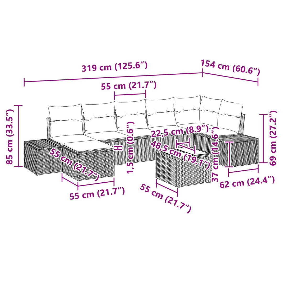 Have Sofa Sæt Sæt af 8 Beige og creme Rattan, polyesterhynder