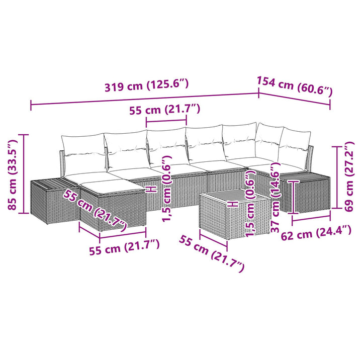 Have Sofa Sæt Sæt af 8 Beige og grå Rattan og stof Standard