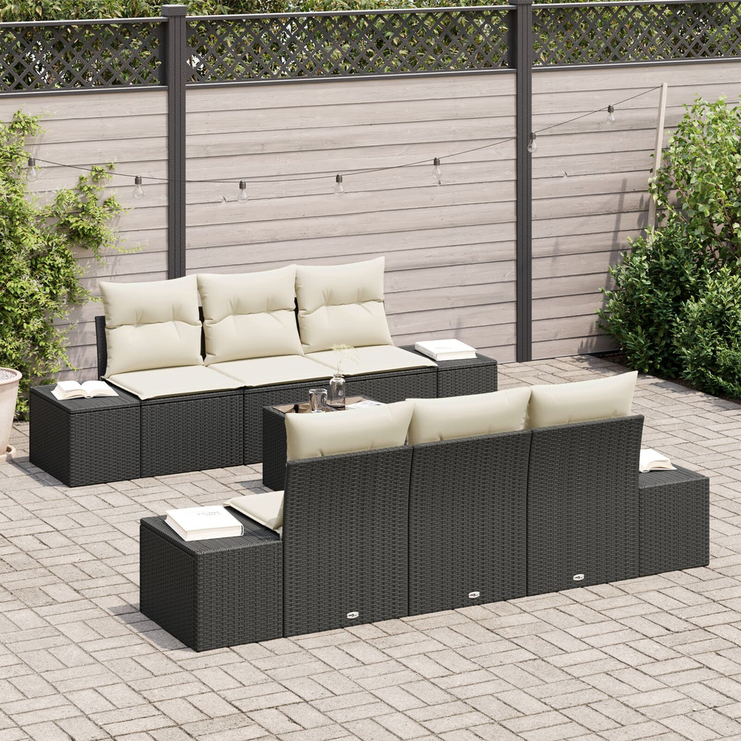Have Sofa Sæt 7 Stk Sort og Hvid Rattan, Polyester