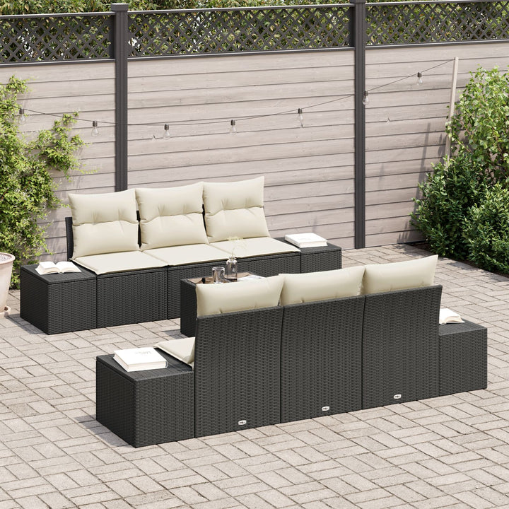 Have Sofa Sæt 7 Stk Sort og Hvid Rattan, Polyester
