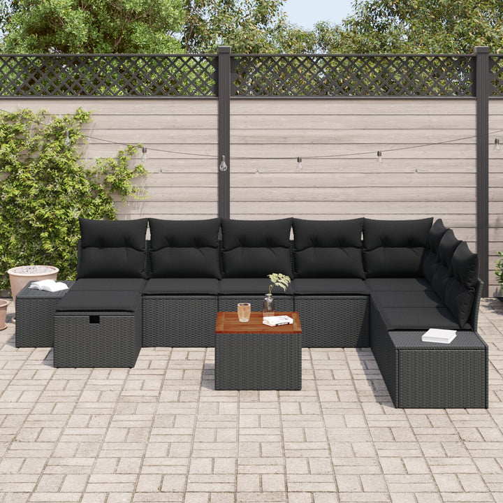 Have Sofa Sæt 9 Stykker Sort Rattan Havehjørnesofa Rektangulær