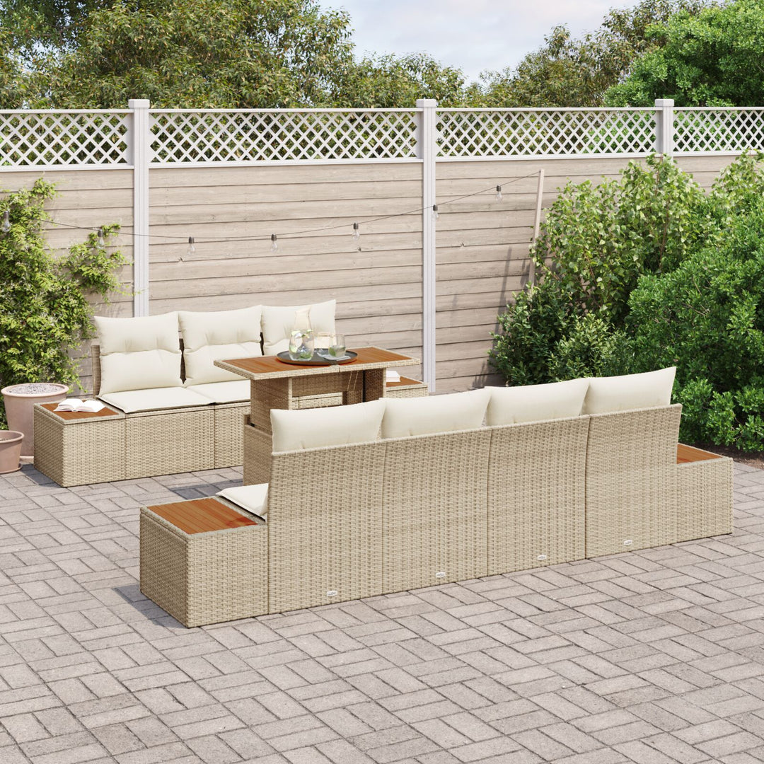 Havemøbel Sæt 8 Stykker Beige og Hvid Rattan, Polyester