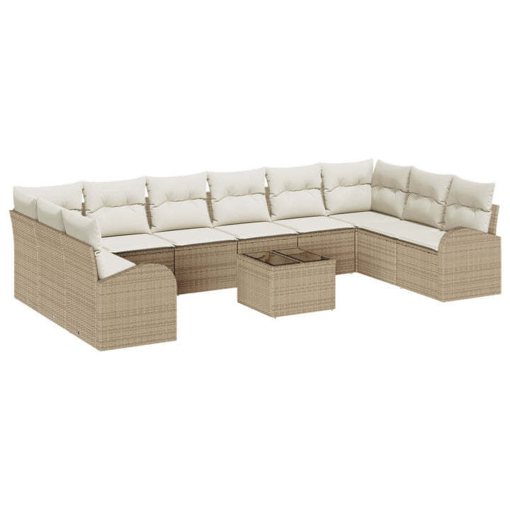 11 Piece Have Sofa Sæt med Puder Brown Poly Rattan