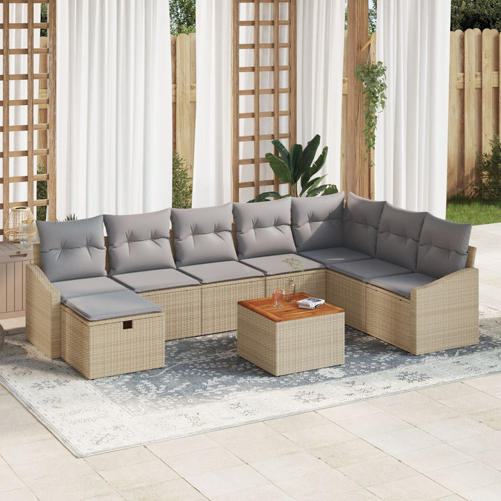 Have Sofa Sæt 9 Delt Lys Brun, Grå Rattan Have Sofa Sæt