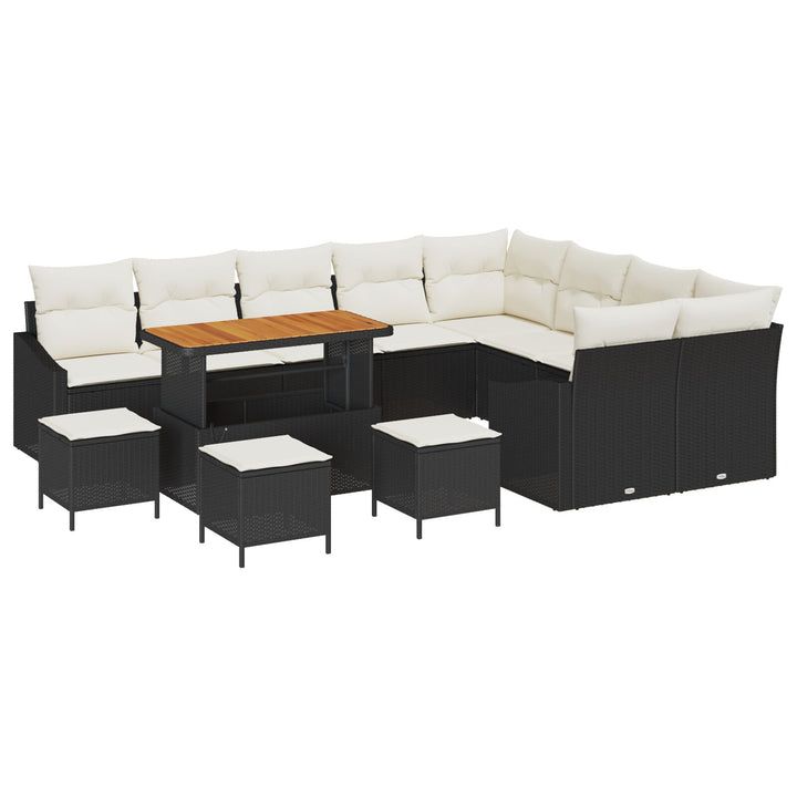 13-delt Havemøbel Sæt med Puder Sort Poly Rattan Akacie, vidaXL 4-delt Havemøbel Sæt med Puder Sort Poly Rattan Akacie, vidaXL 2-sæders Havemøbel Sofa med Puder Sort Poly Rattan