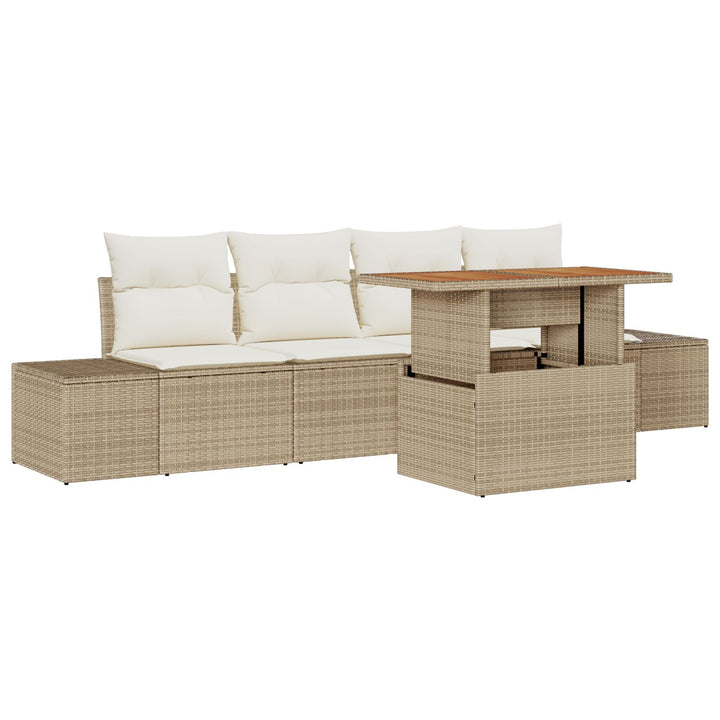 Have Sofa Sæt Sæt af 5 Beige Rattan Udendørs Møbler Rektangulær