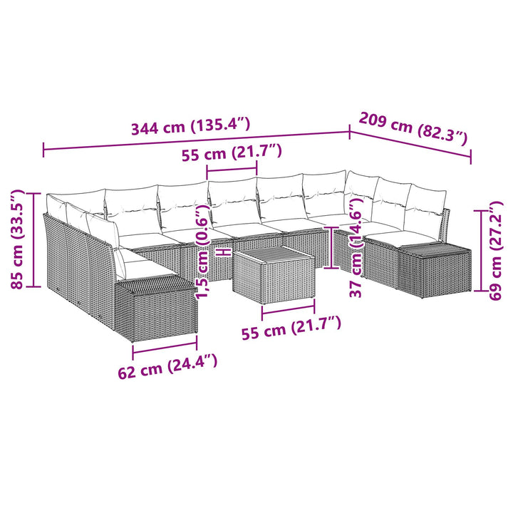 11 dele have sofa sæt med puder beige poly rattan akaci