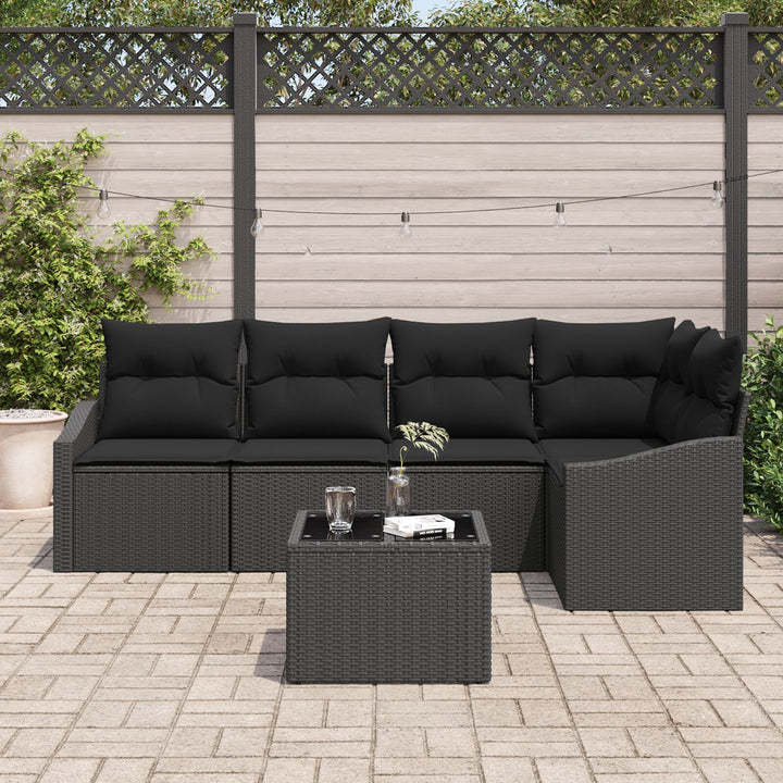 Have Sofa Sæt 6 Deler Sort Rattan, Polyester, Skum Udendørs Sofa