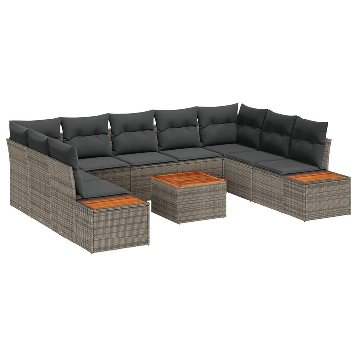 10 Stykker Have Sofa Sæt med Puder Grå Poly Rattan Akacia