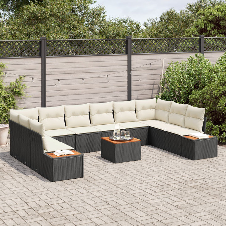11 Delt Have Sofa Sæt med Puder Sort Polyrattan Akacia