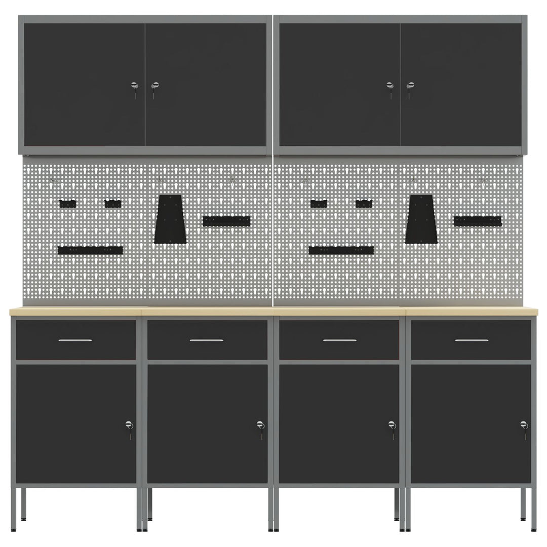 10-delt værkstedsskab og pegboard sæt i sort MDF og metal