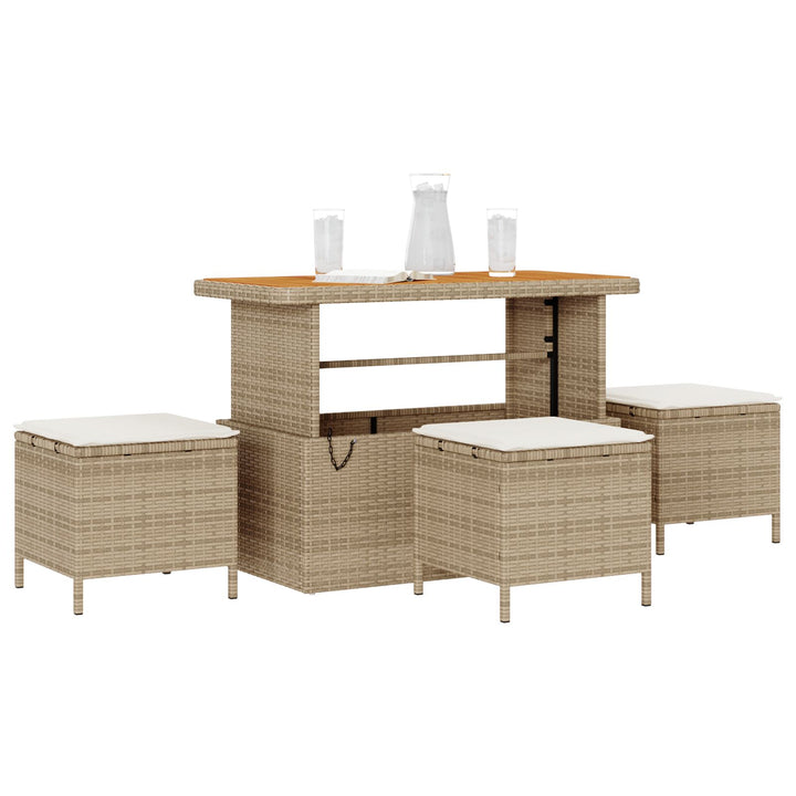 4-delt have spisebord sæt med puder beige poly rattan akacietræ